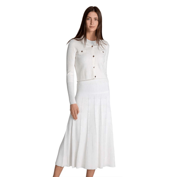 MUN ENGINEER RIB SKIRT IVORY Midi pull on pleated classic modest womens XS NWT - Picture 1 of 6